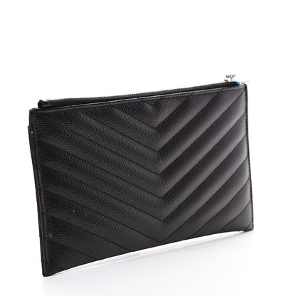 Saint Laurent Grain De Poudre Chevron Monogram Bill Pouch Black 2 of 7