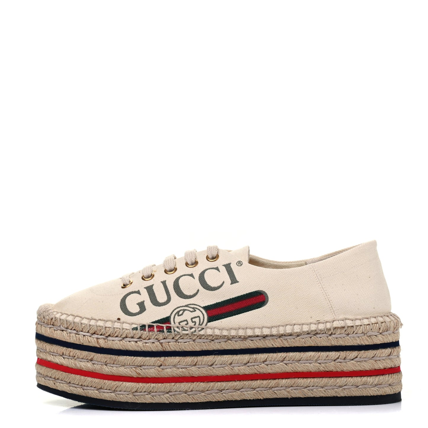 Canvas Logo Lace-Up Platform Espadrilles 38.5 Greggio Grege