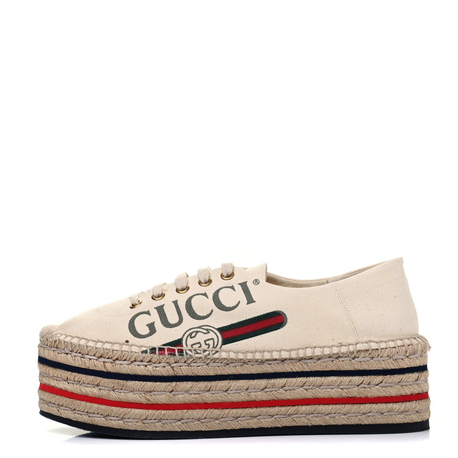 Gucci Canvas Logo Lace-Up Platform Espadrilles 38.5 Greggio Grege 1 of 11