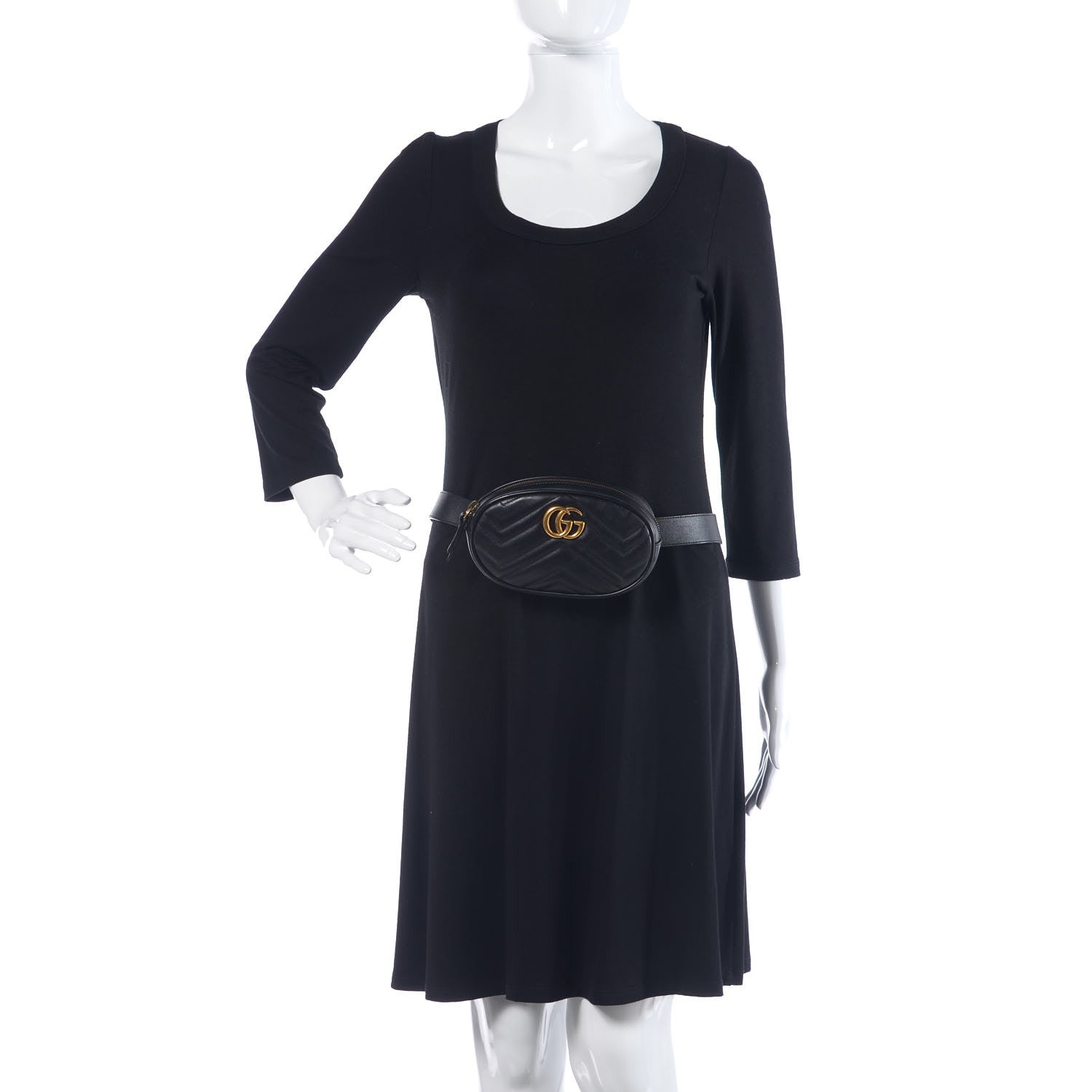 Gucci Calfskin Matelasse GG Marmont Belt Bag 95 38 Black 2 of 8