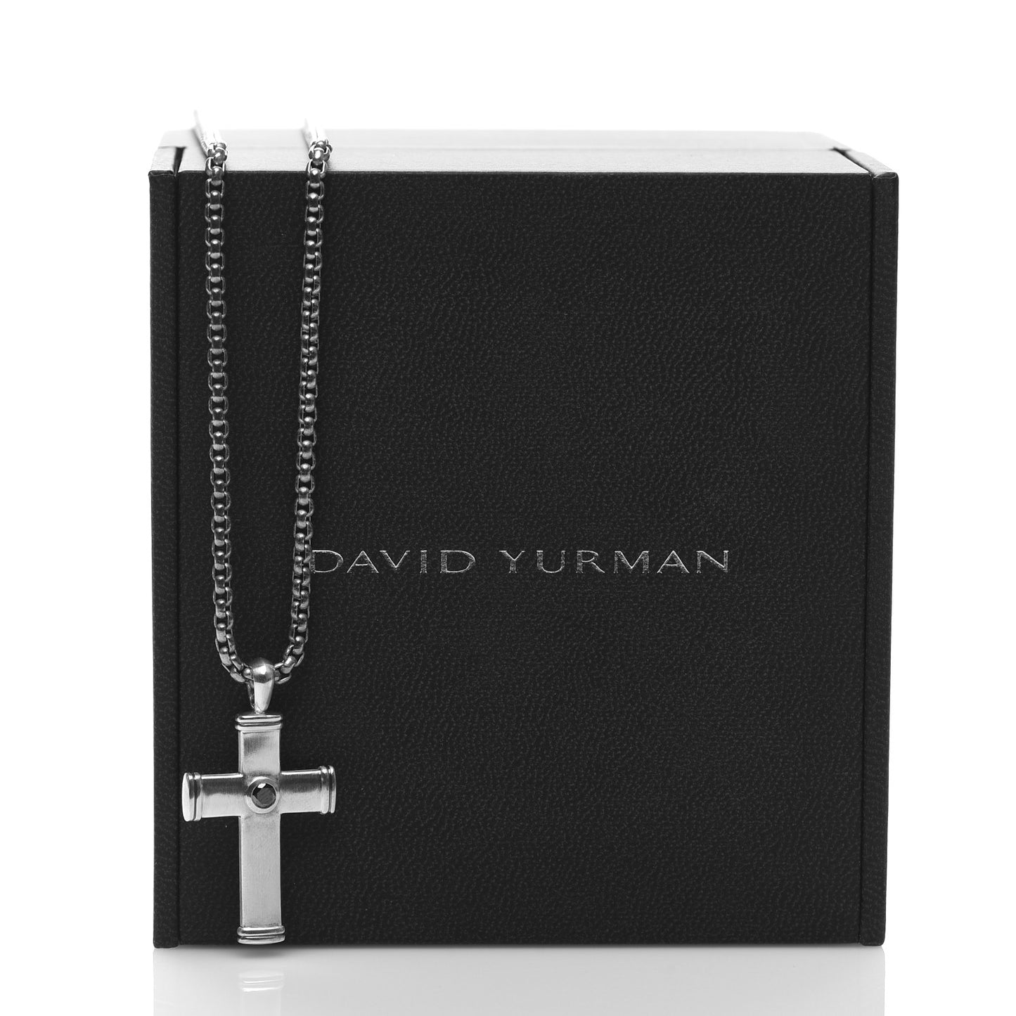 Sterling Silver Titanium Black Diamond Streamline Cross Tag Pendant Necklace