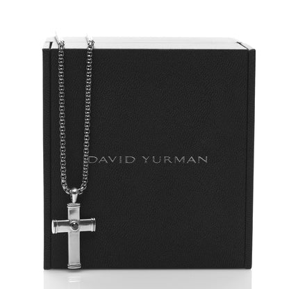 David Yurman Sterling Silver Titanium Black Diamond Streamline Cross Tag Pendant Necklace 6 of 6