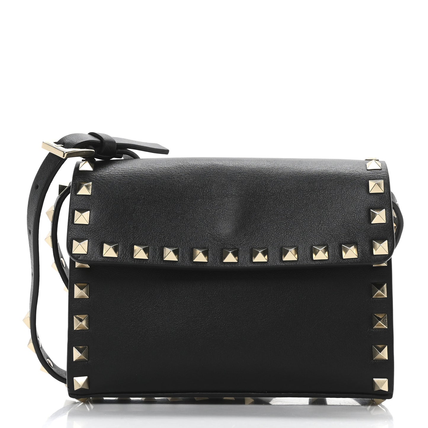 Grained Calfskin Rockstud Crossbody Bag Black