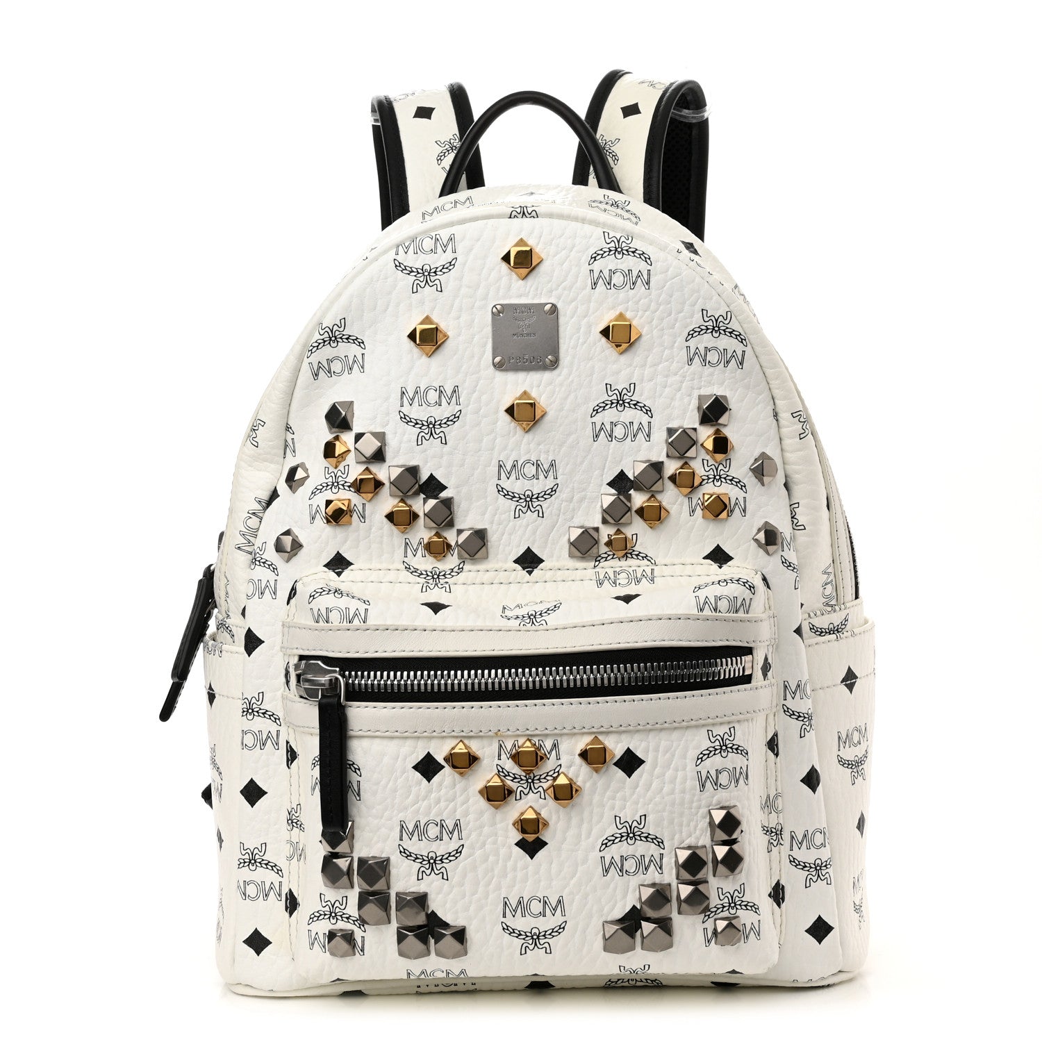 MCM Visetos Studded Small Stark M Backpack White 1 of 9