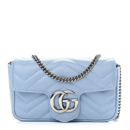 Gucci Calfskin Matelasse Super Mini GG Marmont Shoulder Bag Porcelain Light Blue 1 of 9