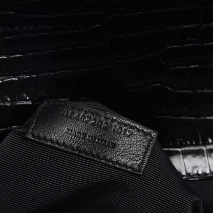 Saint Laurent Calfskin Crocodile Embossed Monogram Large Satchel Black 7 of 7
