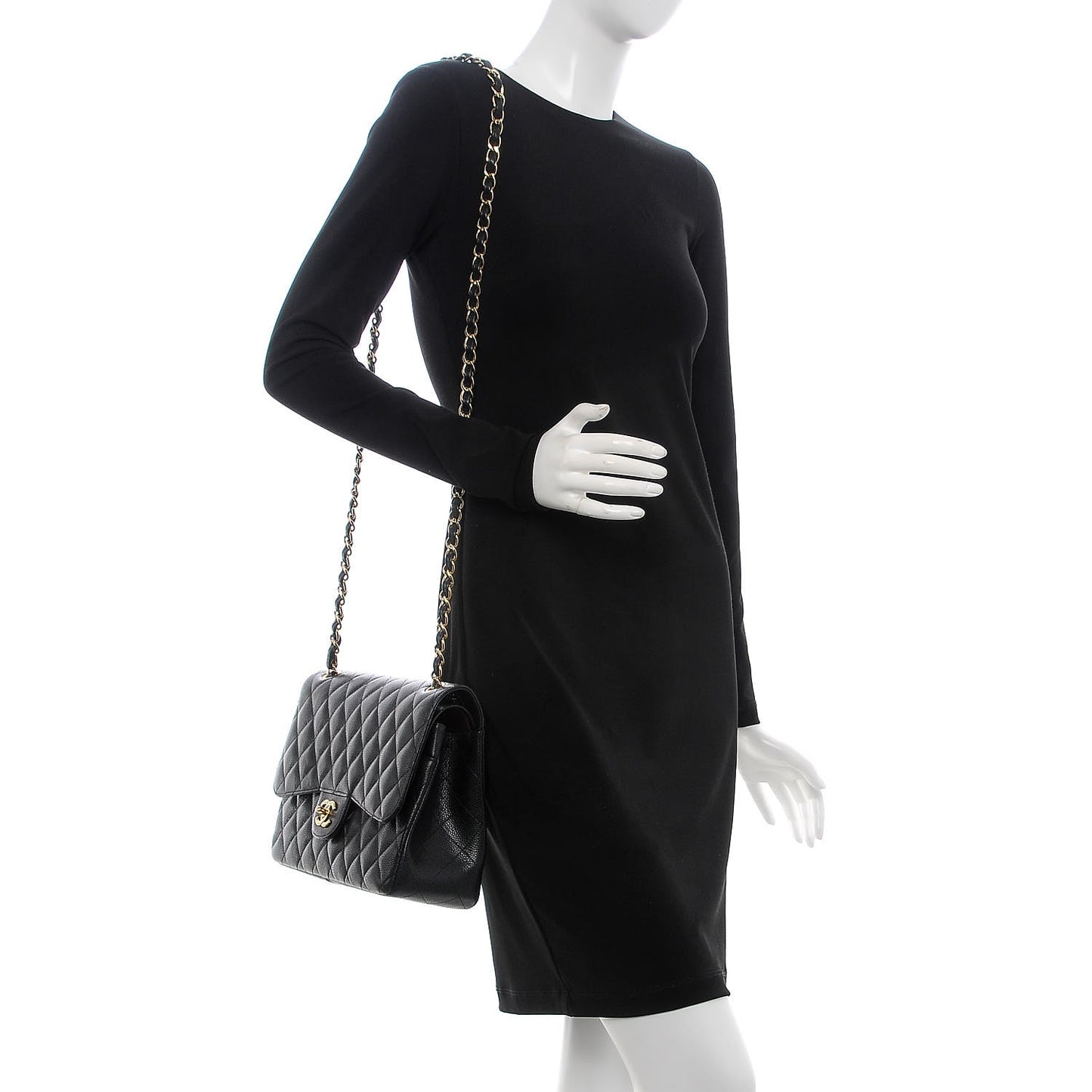 Caviar Quilted Jumbo Double Flap Black