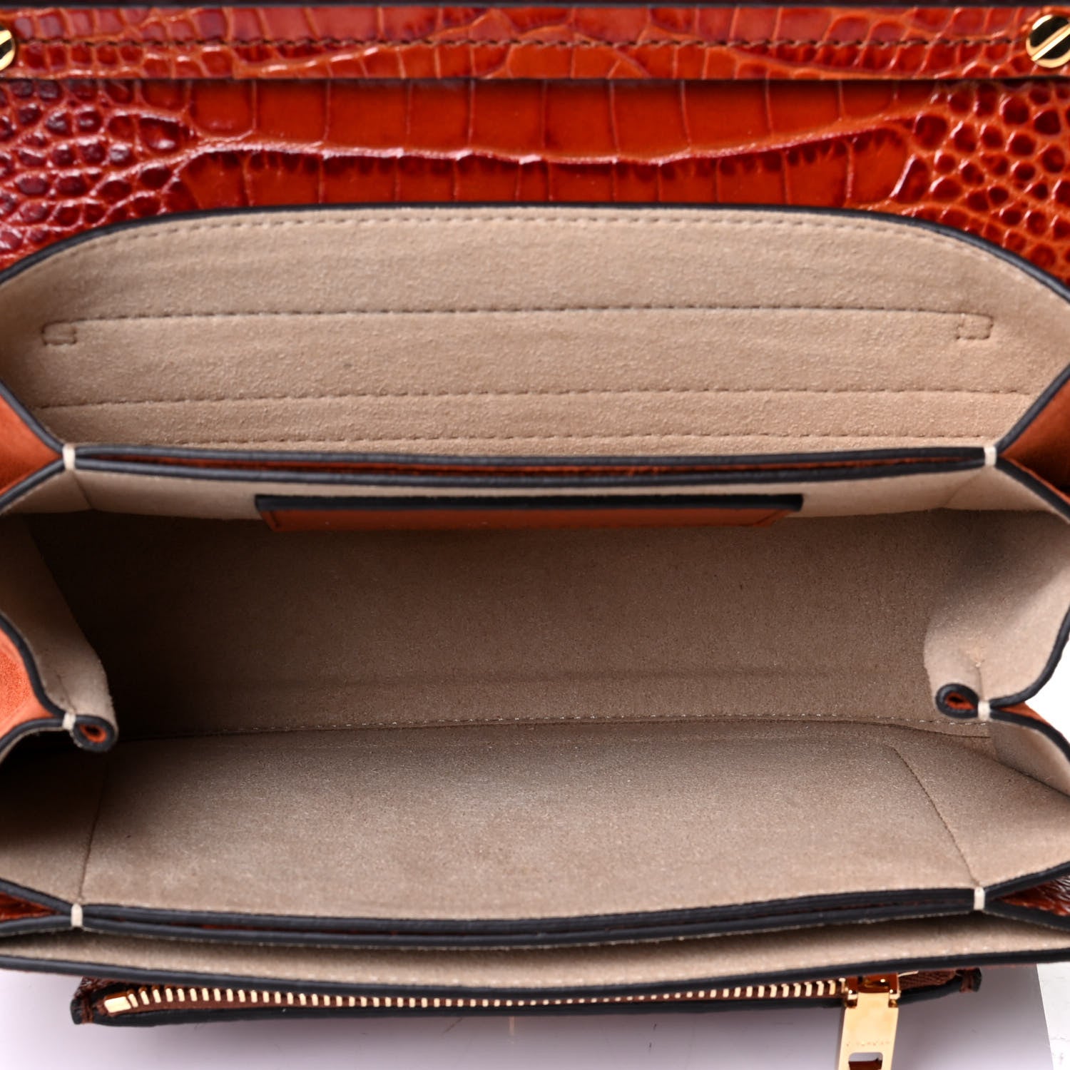 Givenchy Calfskin Crocodile Embossed Suede Small GV3 Shoulder Bag Cognac 4 of 6
