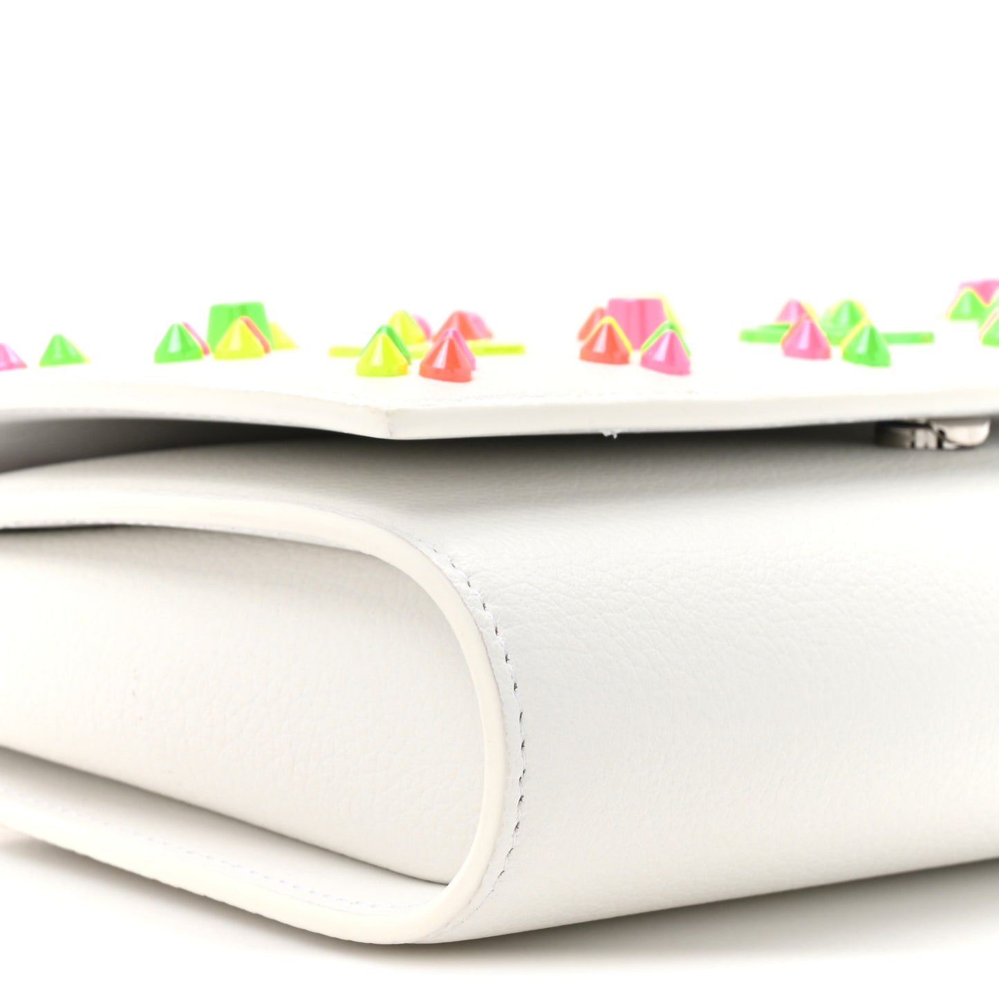 Calfskin Spikes Loubinthesky Paloma Clutch White