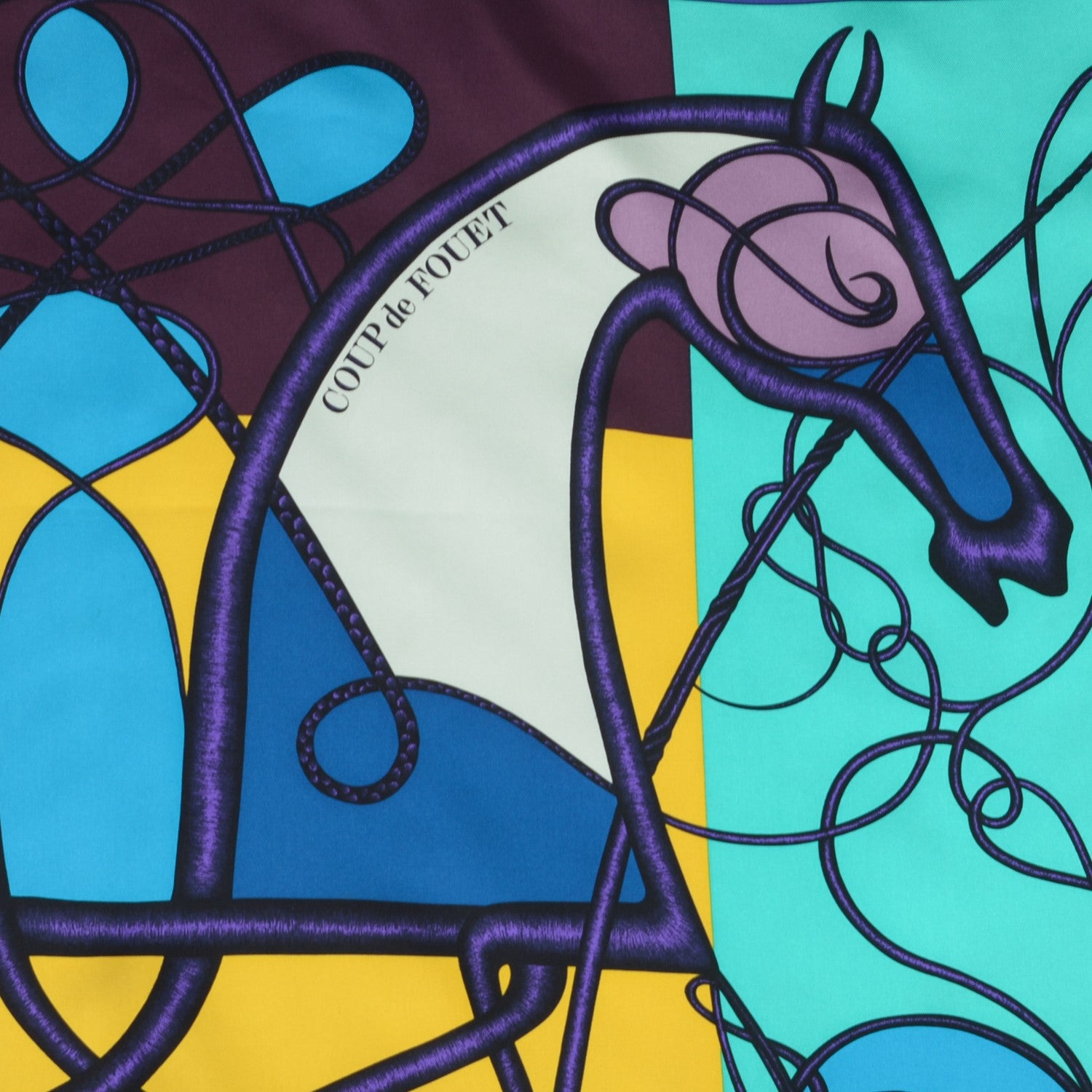 Hermes Silk Coup De Fouet Scarf 90 Indigo Turquoise Aubergine 3 of 6