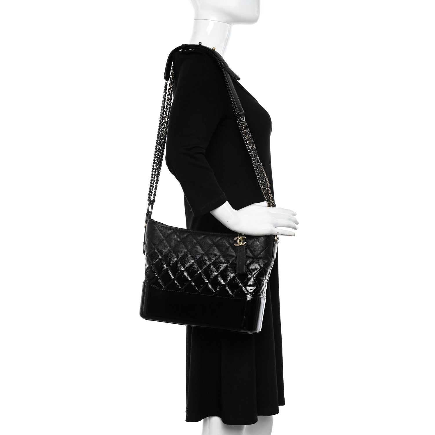 Chanel Patent Goatskin Quilted Medium Gabrielle Hobo Black 2 of 16