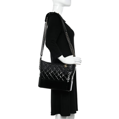 Chanel Patent Goatskin Quilted Medium Gabrielle Hobo Black 2 of 16