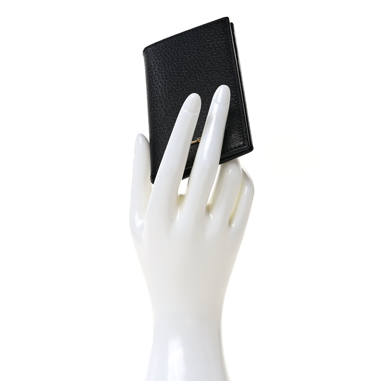 Textured Dollar Calfskin Horsebit Card Holder Black