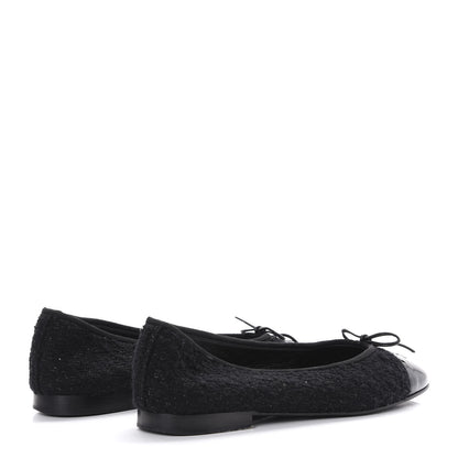 Chanel Tweed Patent Calfskin Cap Toe Ballerina Flats 41 Black 4 of 10