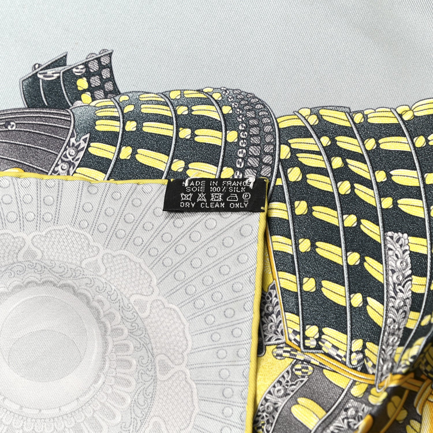Hermes Silk Parures de Samourais Scarf 90 Gris Jaune Ardoise 4 of 4