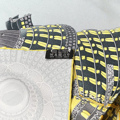 Hermes Silk Parures de Samourais Scarf 90 Gris Jaune Ardoise 4 of 4