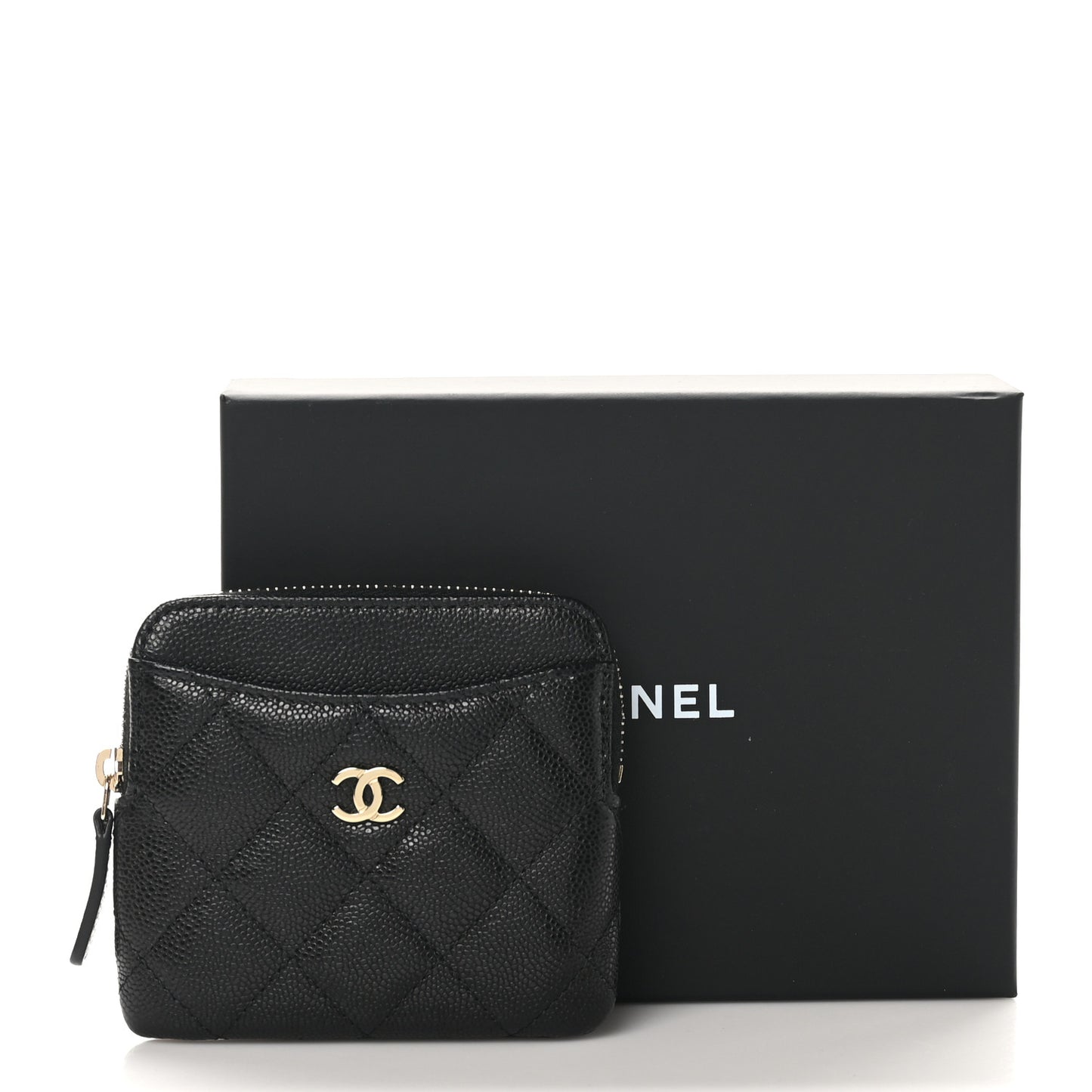 Caviar Quilted Zip Card Holder Wallet Black