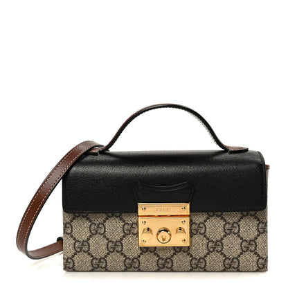 Gucci GG Supreme Monogram Calfskin Mini Padlock Top Handle Shoulder Bag Beige Black Cuir 1 of 11
