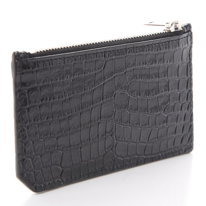 Saint Laurent Calfskin Crocodile Embossed 5 Fragments Zip Pouch Card Holder Black 2 of 5