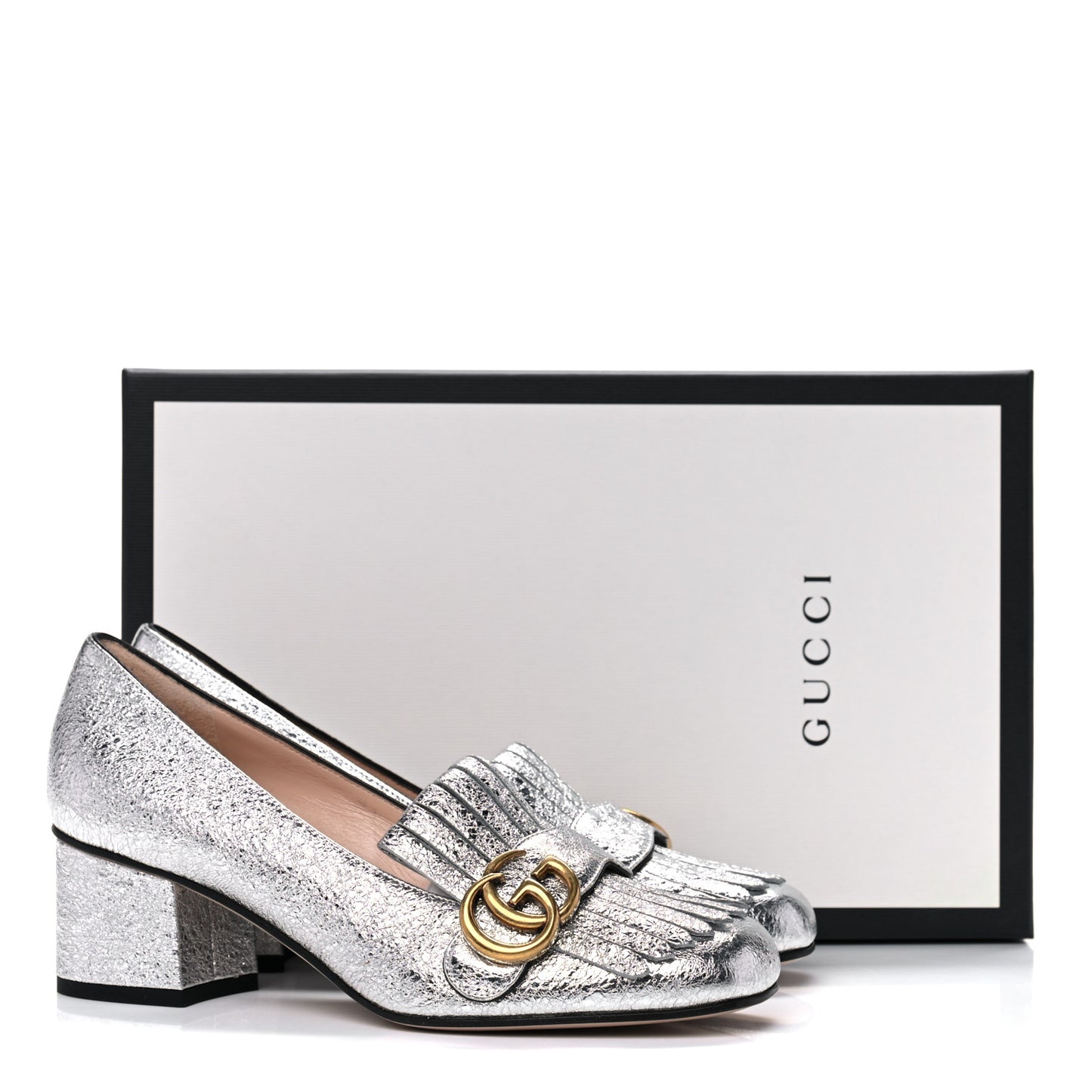 Galassia GG Marmont Fringe 50mm Loafer Pumps 37 Argento
