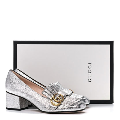 Gucci Galassia GG Marmont Fringe 50mm Loafer Pumps 37 Argento 9 of 9