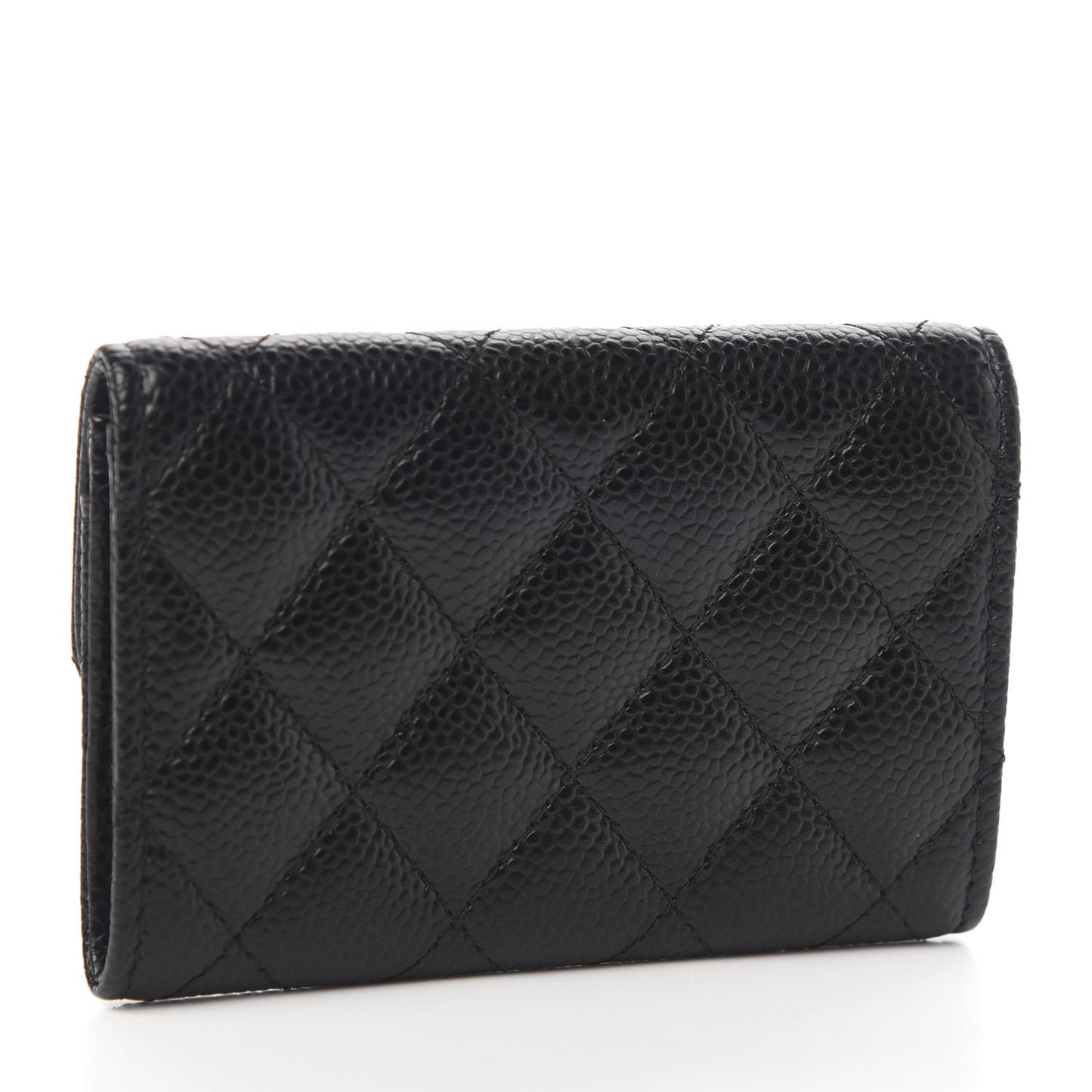 Caviar Quilted Flap Card Holder Black