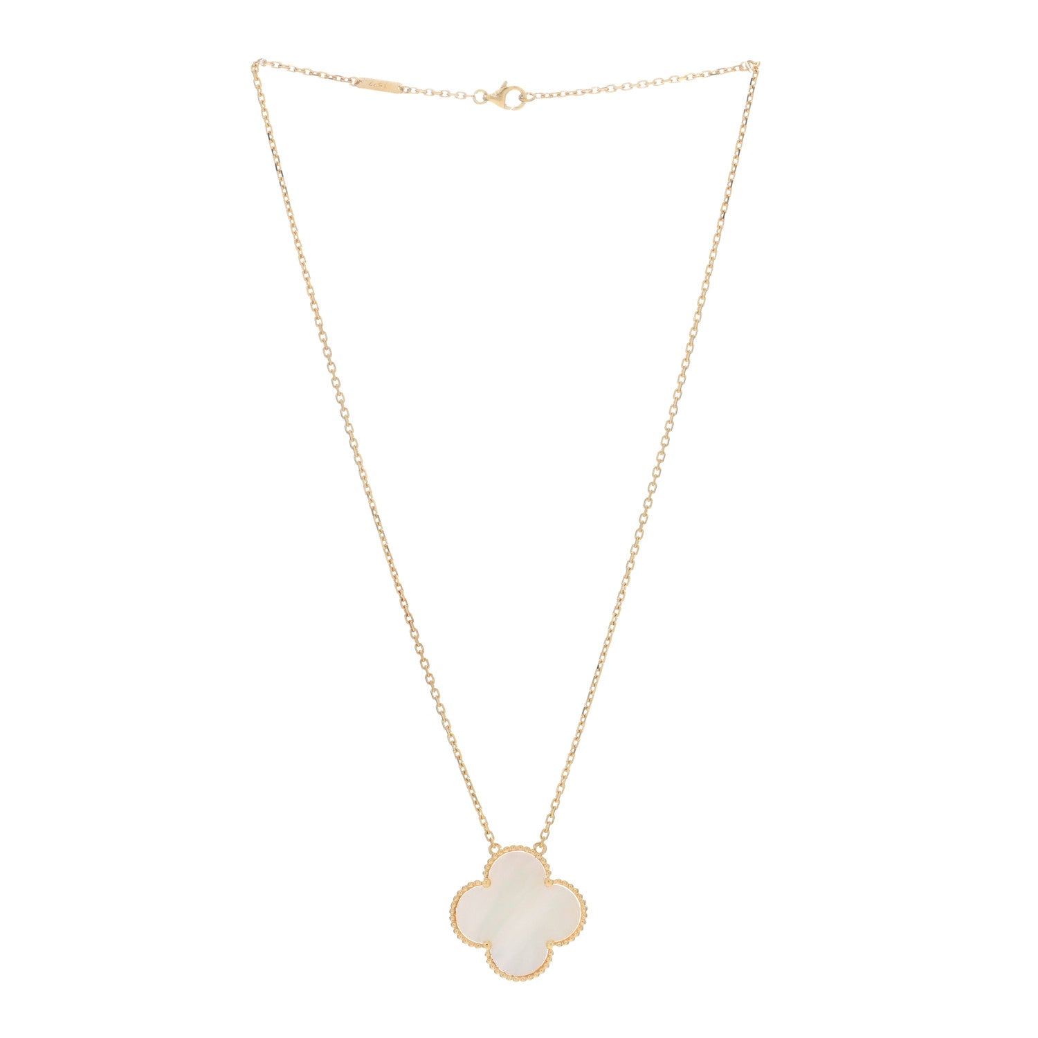 Van Cleef & Arpels 18K Yellow Gold Mother of Pearl Magic Alhambra Pendant Necklace 2 of 4