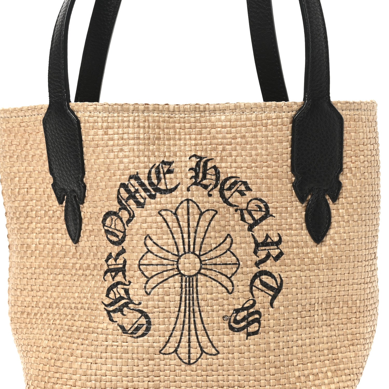 Chrome Hearts Grained Calfskin Raffia Small Cross Tote Natural Black 7 of 9