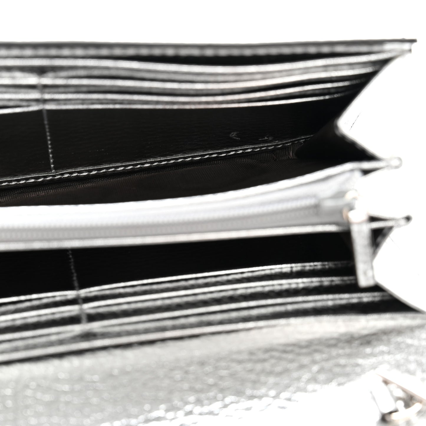 Metallic Calfskin GG Supreme Monogram Petite GG Marmont Wallet Chain Bag Silver Beige Ebony