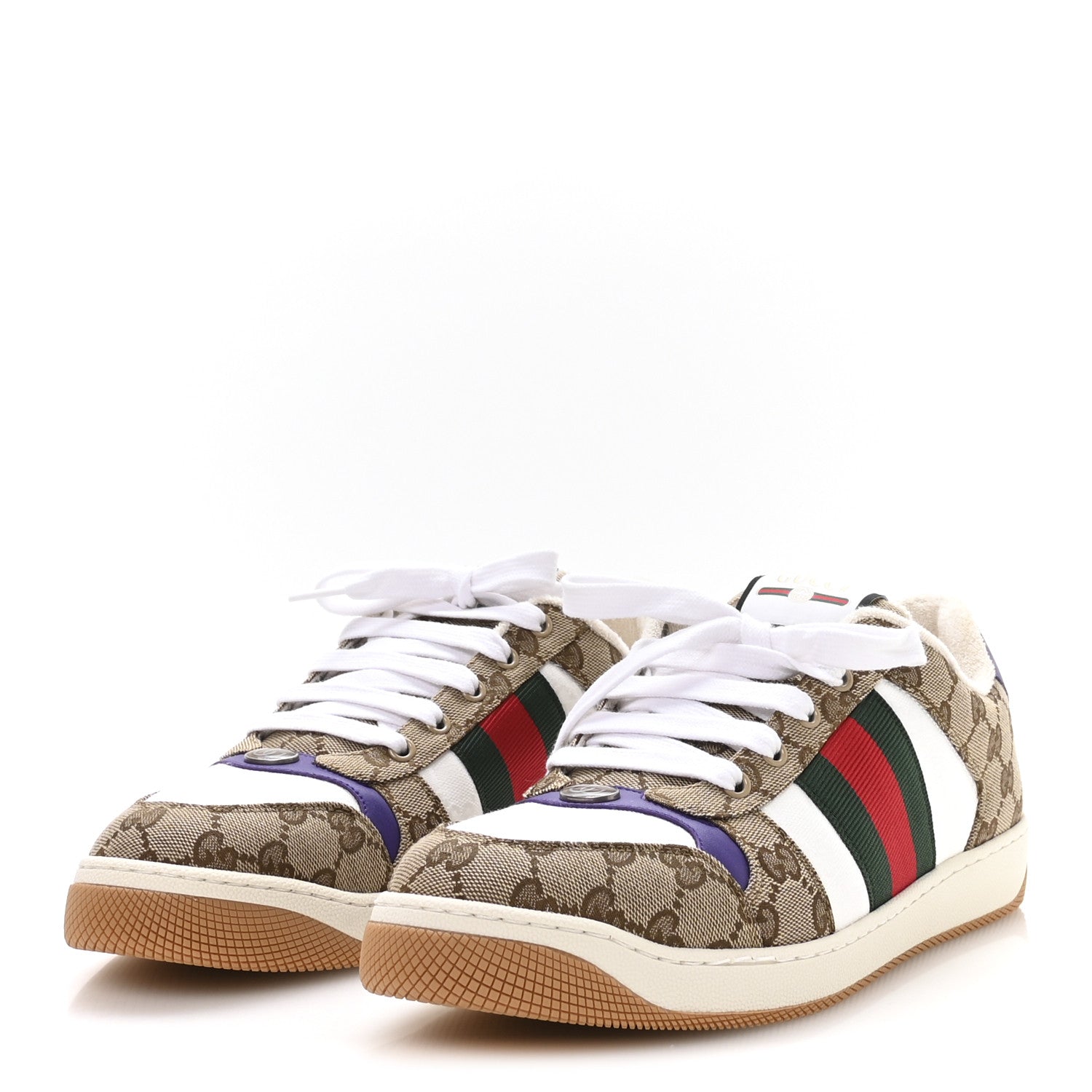 Gucci GG Supereme Monogram Calfskin Web Mens Screener Sneakers 10 Beige Ebony White Shine Purple 4 of 9