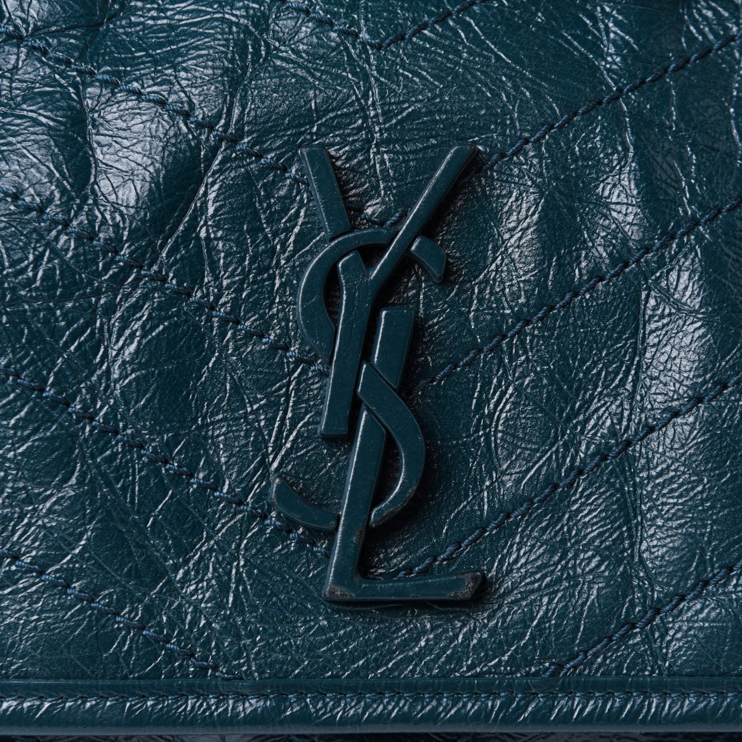 Crinkled Calfskin Matelasse Monogram Medium Niki Chain Satchel Peacock Green