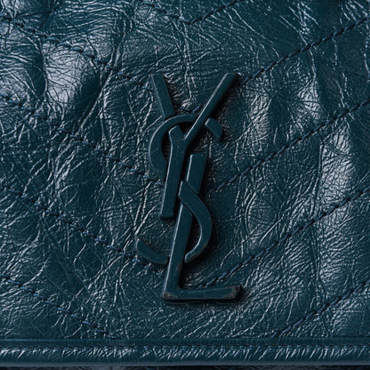 Saint Laurent Crinkled Calfskin Matelasse Monogram Medium Niki Chain Satchel Peacock Green 7 of 9