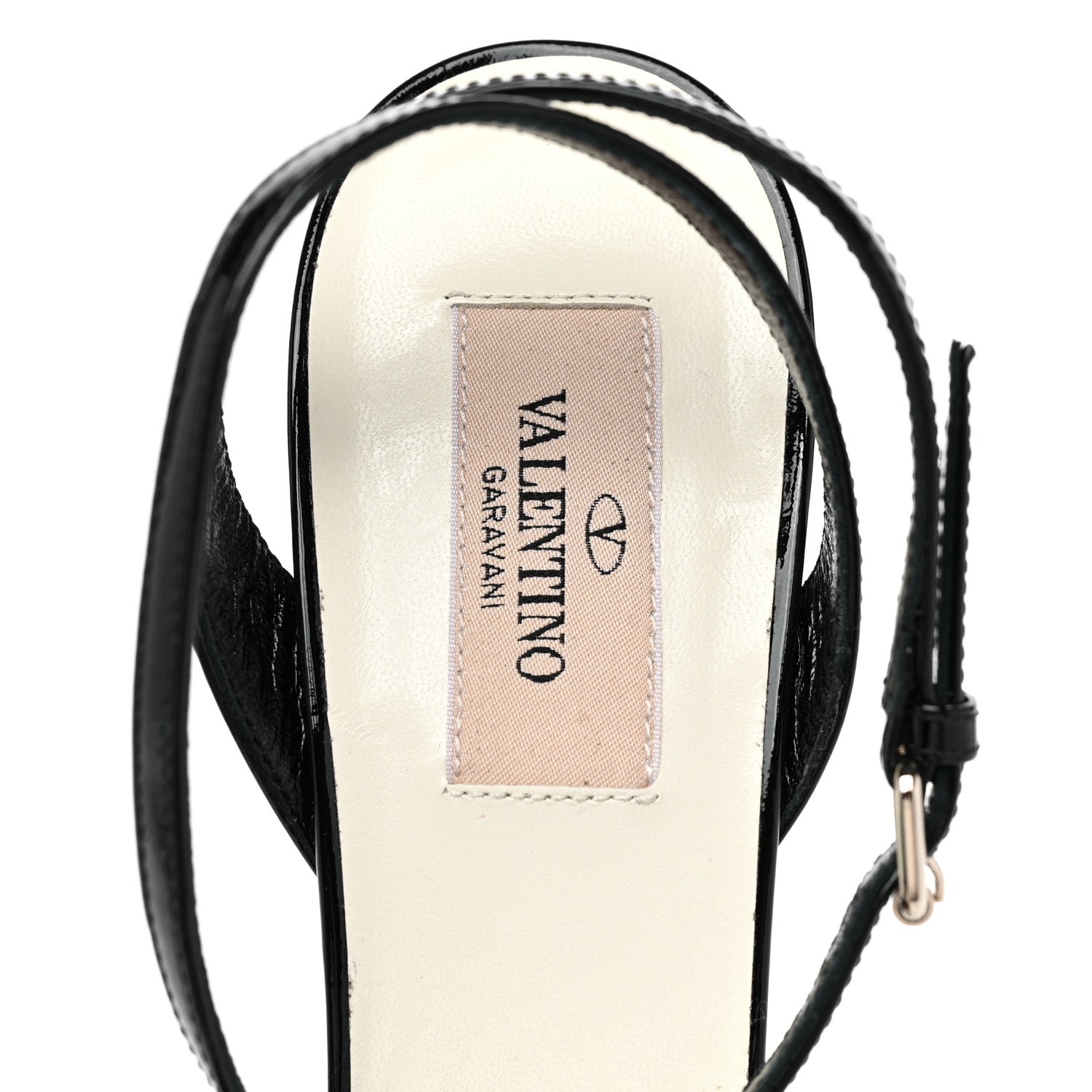 Valentino Garavani Patent Chevron Shiny Fever Ankle Strap 85/115mm Platform Sandals 38.5 Black Light Ivory 7 of 9