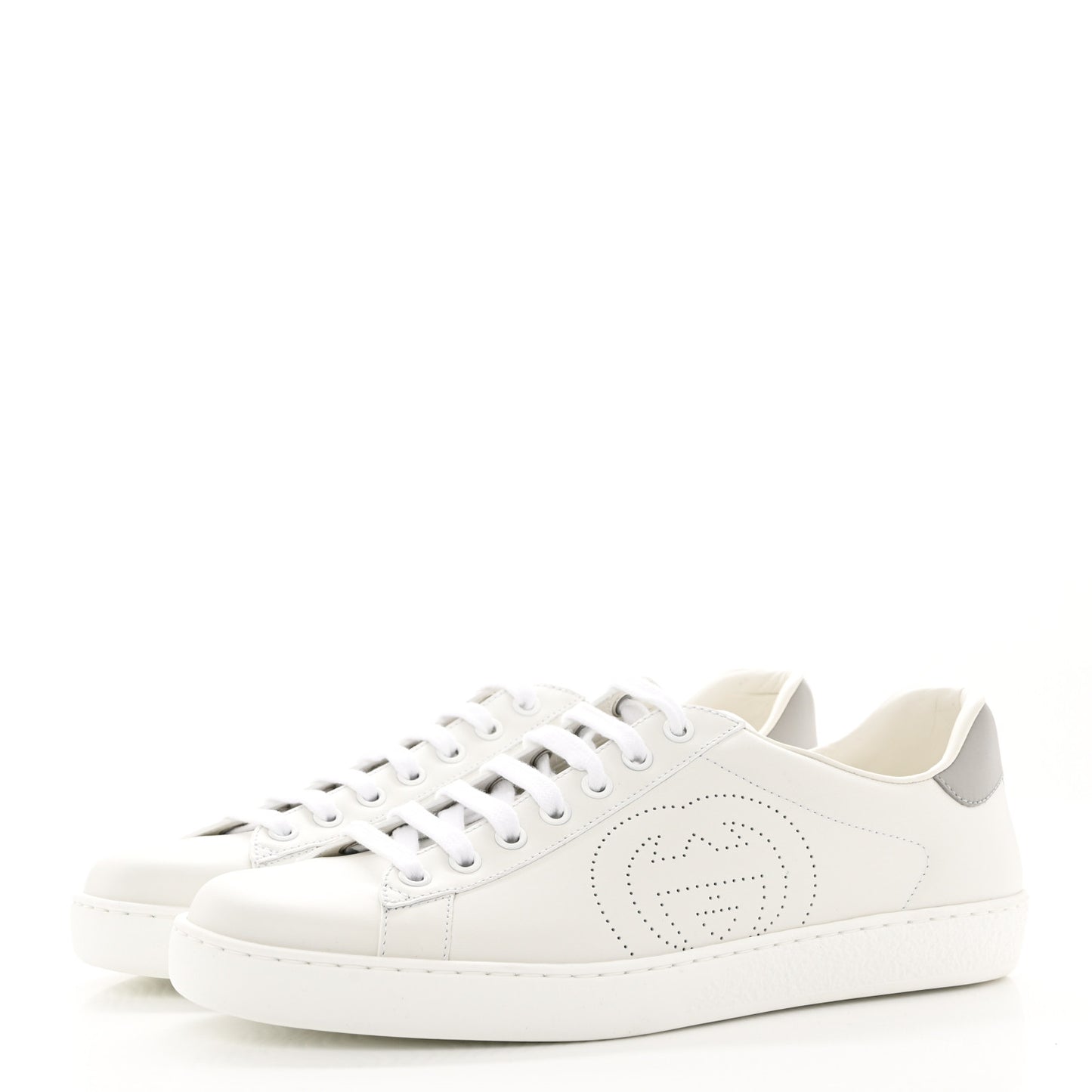 Calfskin Interlocking G Perforated Mens Ace Sneakers 7 White Grey Sky