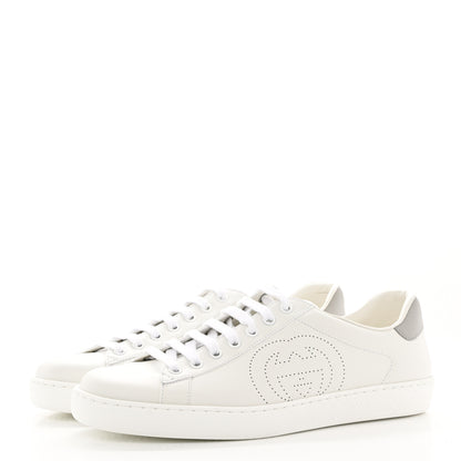 Gucci Calfskin Interlocking G Perforated Mens Ace Sneakers 7 White Grey Sky 3 of 9