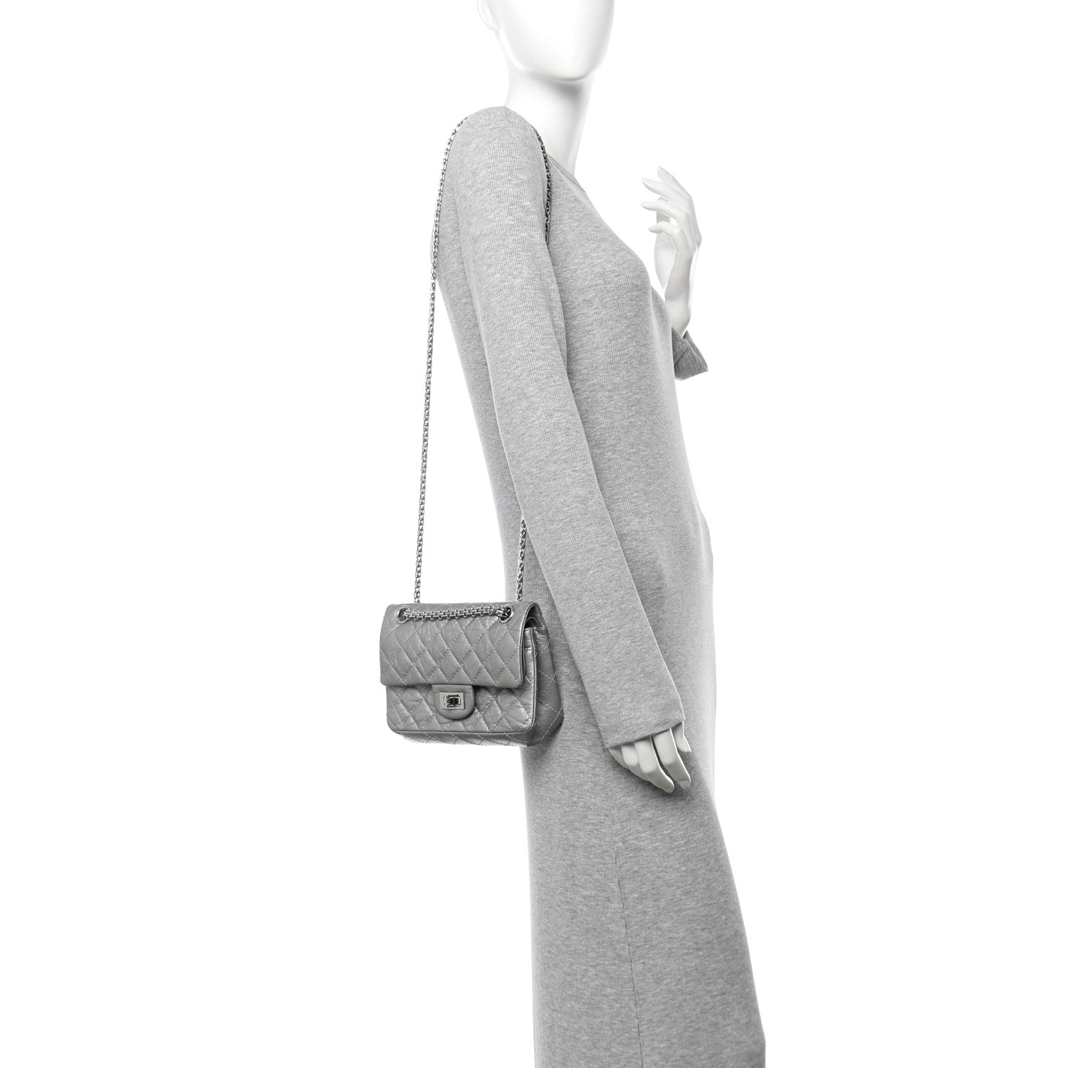 Chanel Metallic Aged Calfskin Quilted 2.55 Reissue Mini Flap Silver 2 of 10