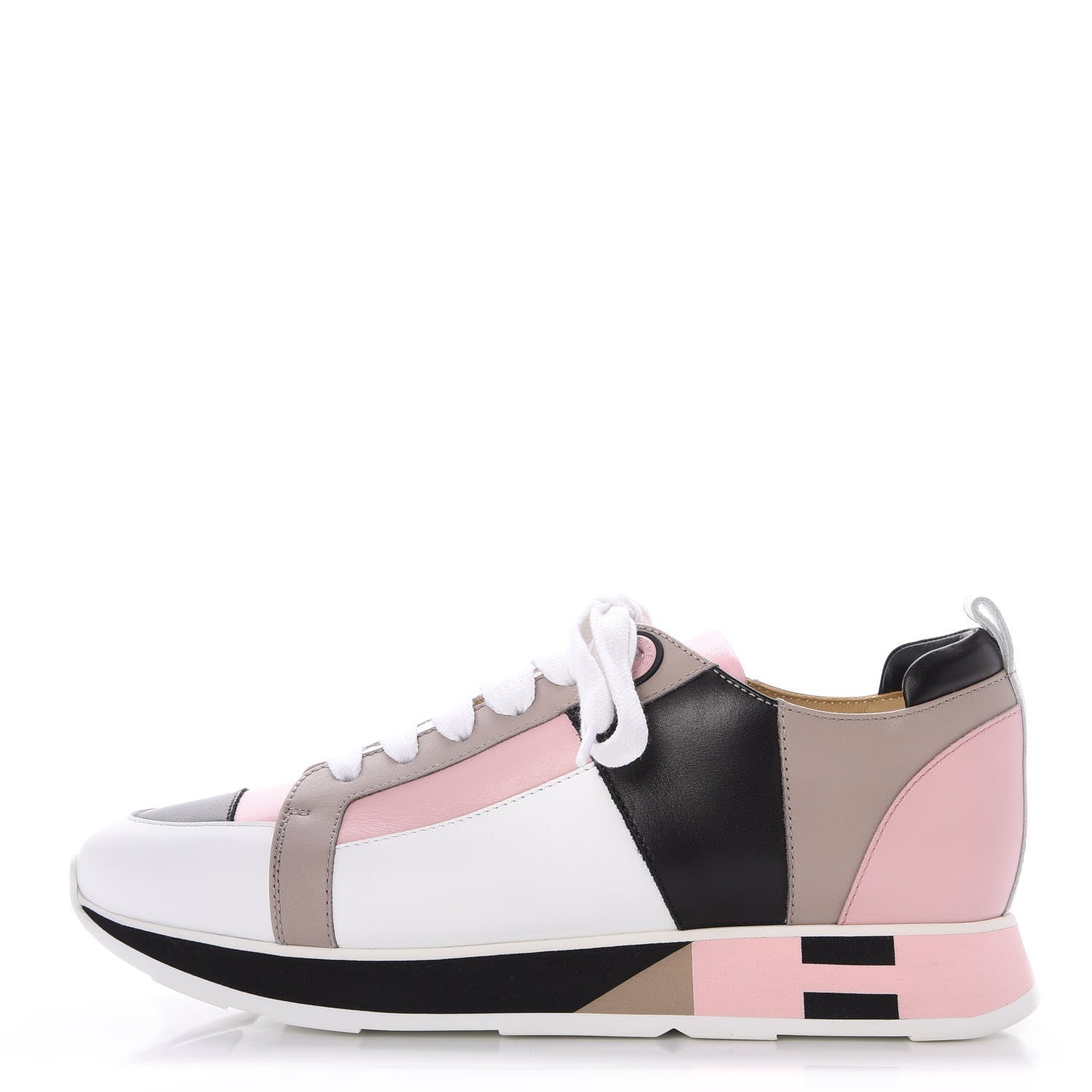 Hermes Calfskin Rebus Sneakers 36.5 Rose Aube Black White 1 of 9