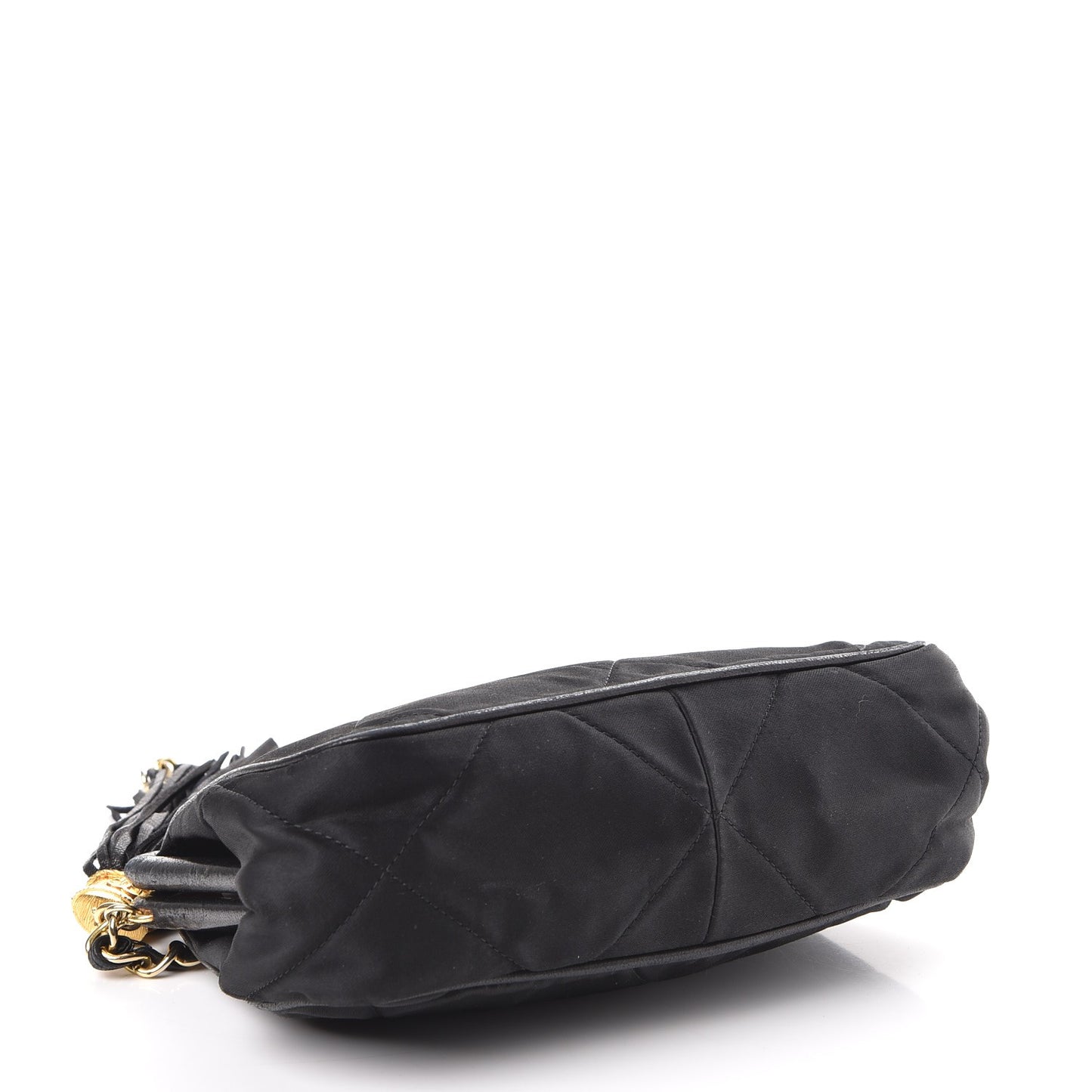 Satin Quilted Tassel Frame Crossbody Black