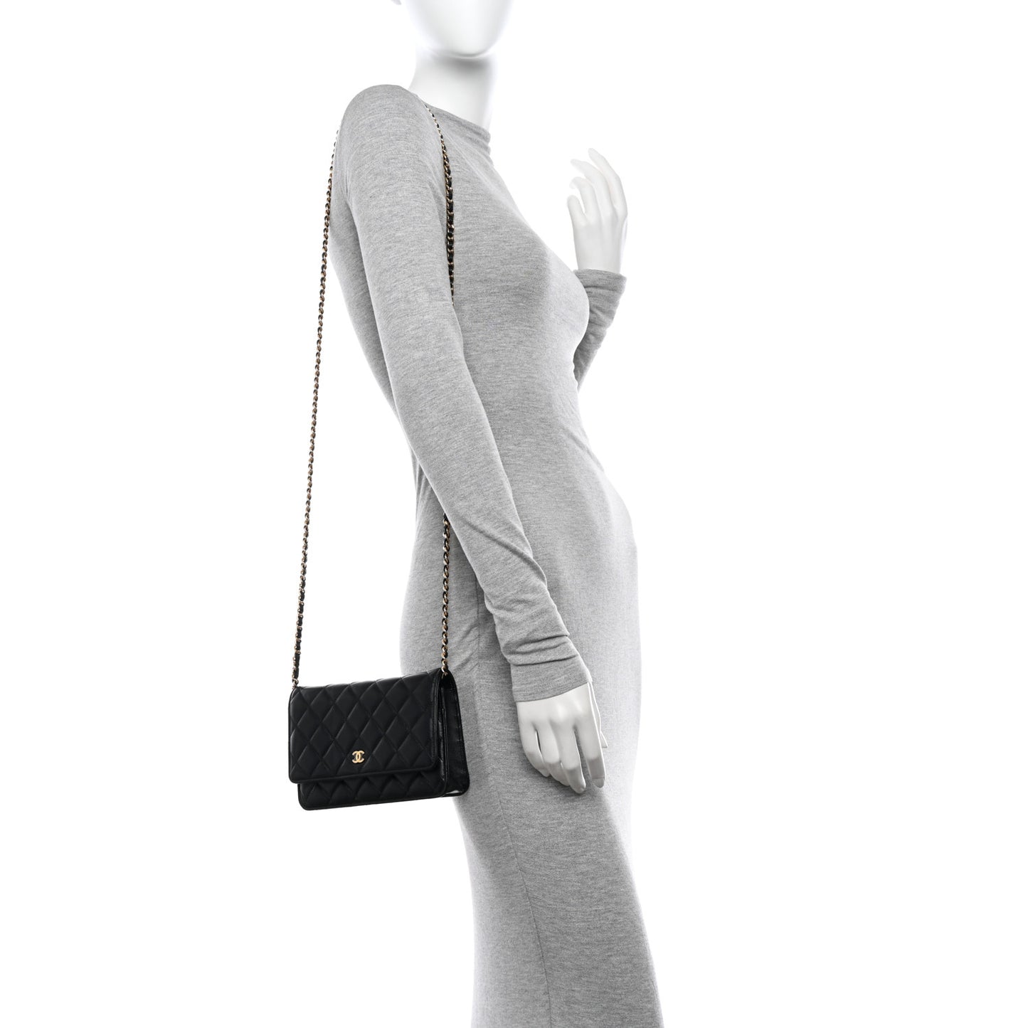 Lambskin Quilted Wallet On Chain WOC Black