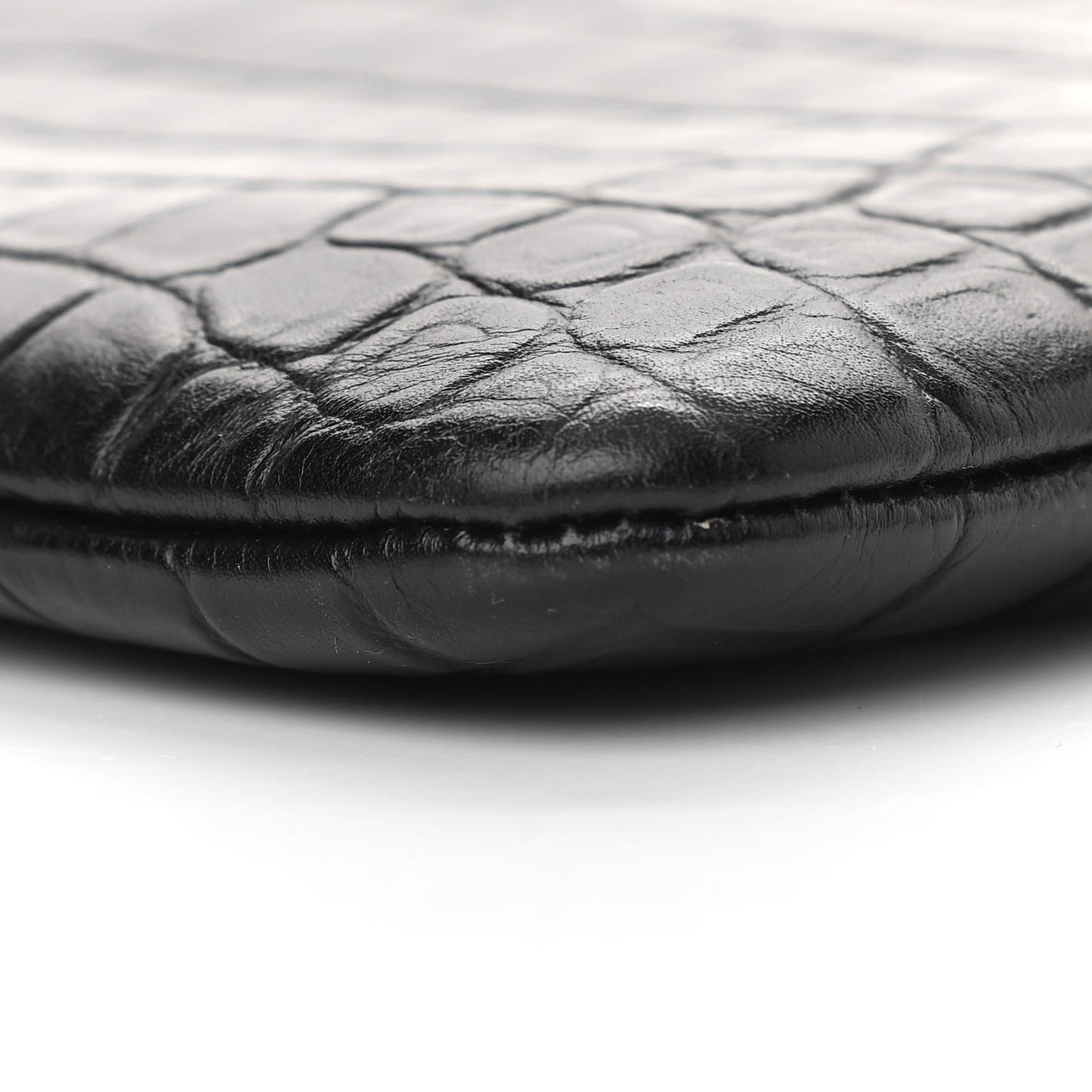 Calfskin Crocodile Embossed Monogram Zip Pouch Black