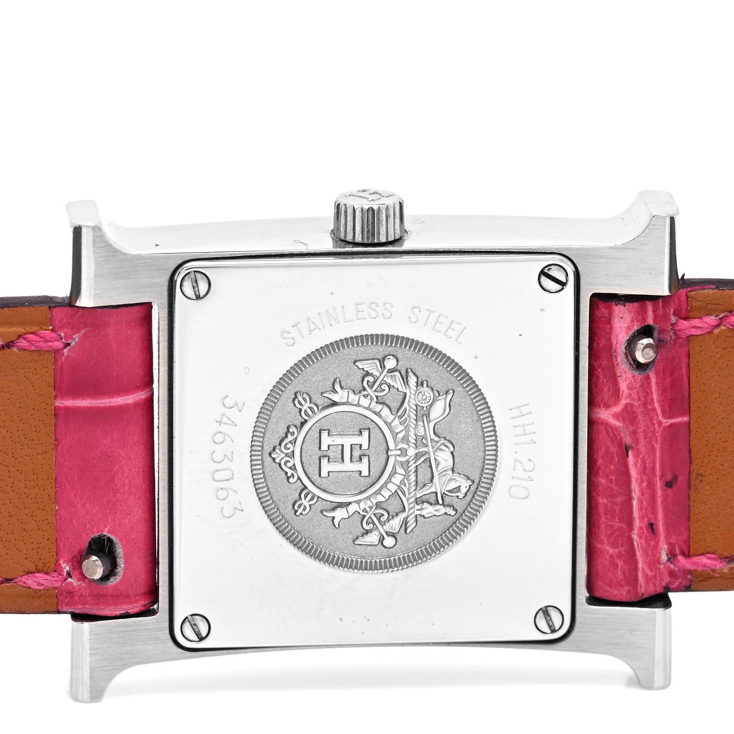 Hermes Stainless Steel Alligator Diamond Mother of Pearl 21mm Heure H Hour Quartz Watch Framboise 4 of 5