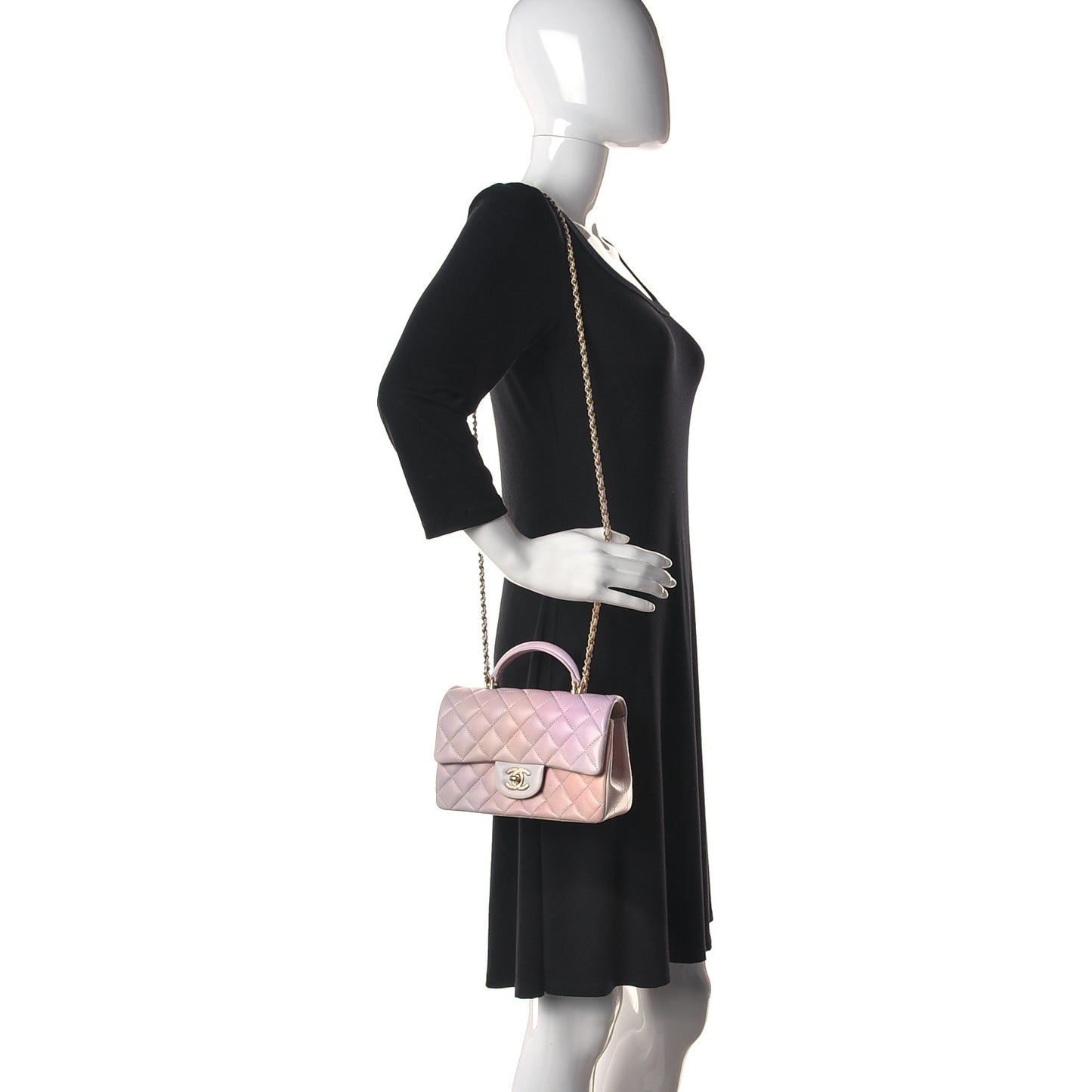 Lambskin Quilted Ombre Mini Top Handle Rectangular Flap Pink Multicolor