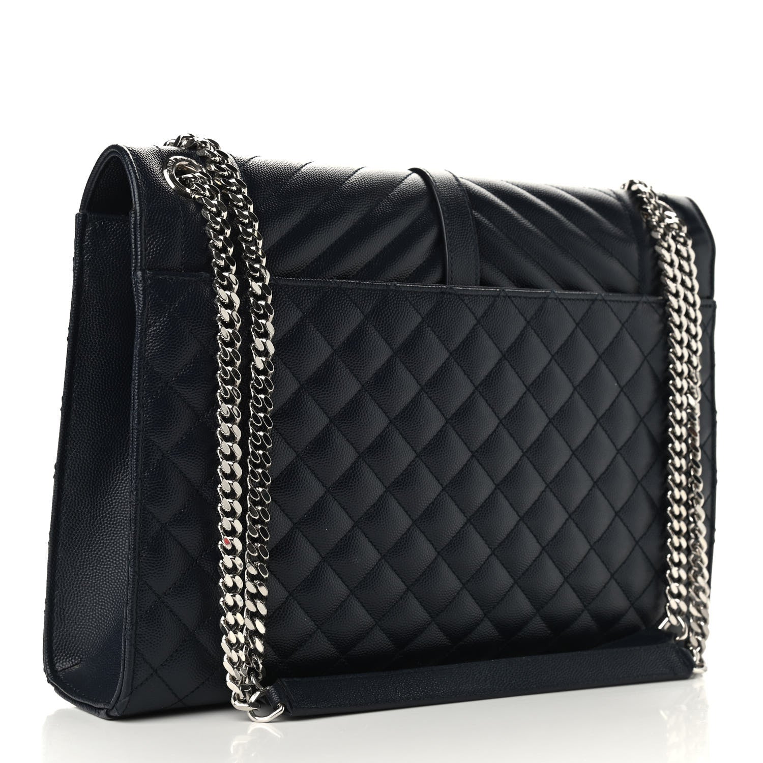 Saint Laurent Grain De Poudre Mixed Matelasse Large Triquilt Monogram Satchel Deep Marine 3 of 11