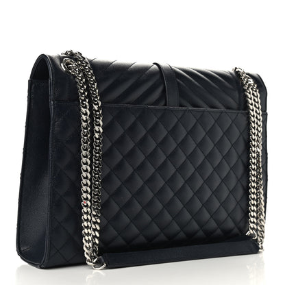 Saint Laurent Grain De Poudre Mixed Matelasse Large Triquilt Monogram Satchel Deep Marine 3 of 11