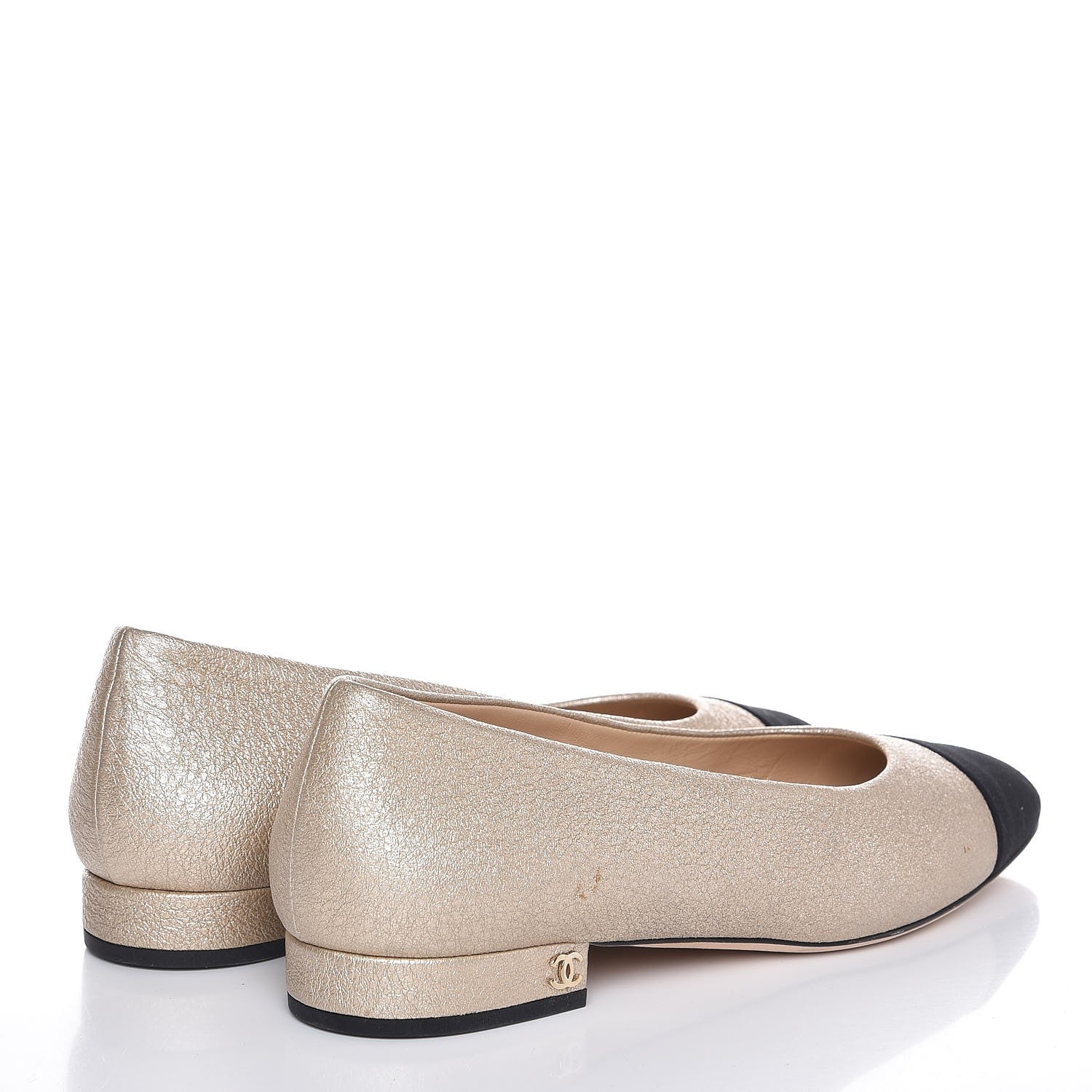 Chanel Metallic Goatskin Grosgrain Cap Toe Ballerina Flats 37 Gold Black 4 of 12