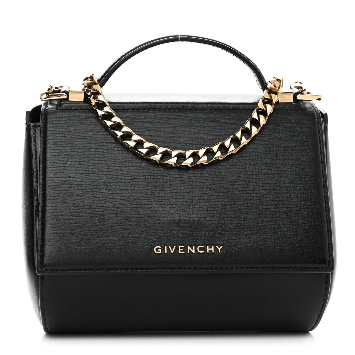 Textured Calfskin Mini Pandora Box Chain Crossbody Bag Black