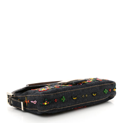 Fendi Denim Ricami Beaded Baguette Blue 3 of 10