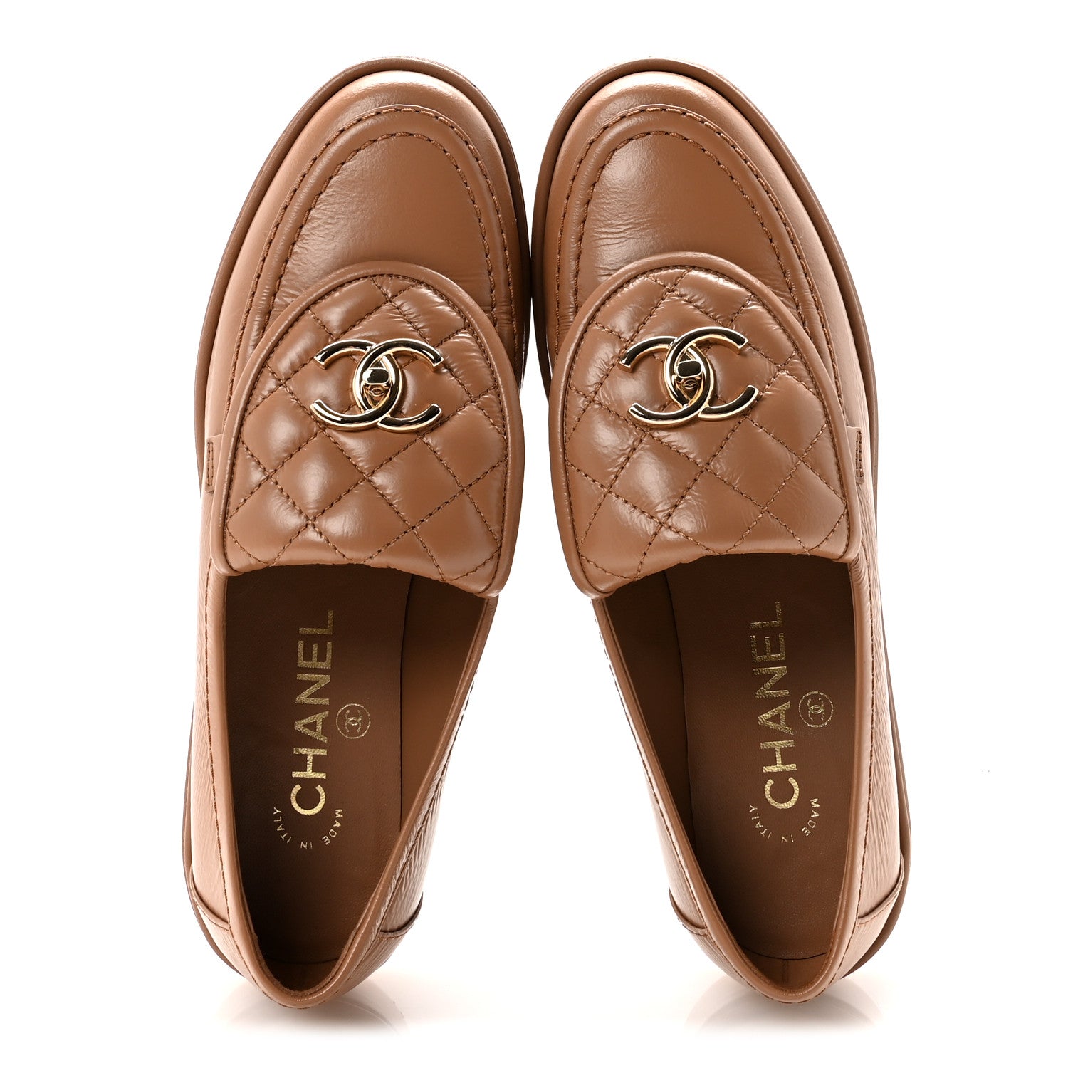 Chanel Crumpled Lambskin Quilted CC Turnlock Moccasins 37 Dark Beige 2 of 10
