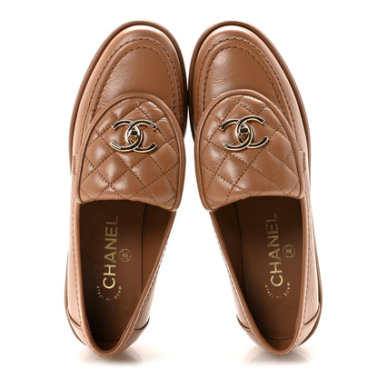 Chanel Crumpled Lambskin Quilted CC Turnlock Moccasins 37 Dark Beige 2 of 10