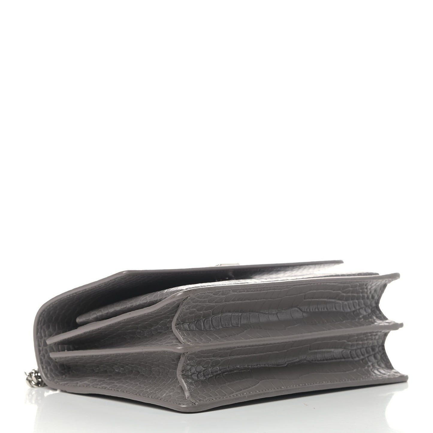 Calfskin Crocodile Embossed Medium Monogram Sunset Fog